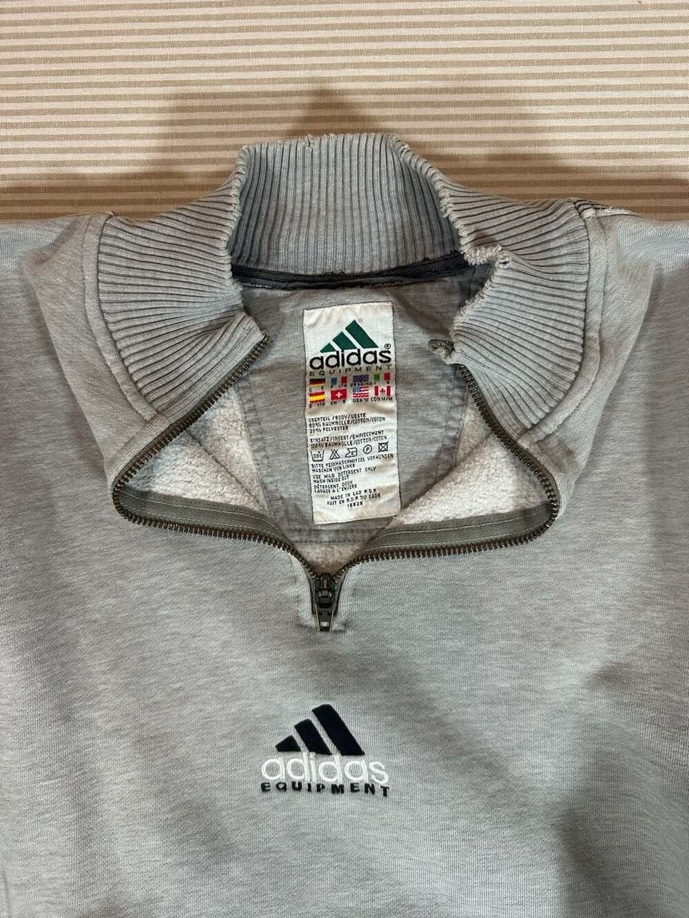 Vintage 90s Adidas Equipment Quarter Zip Sweatshirt Grey